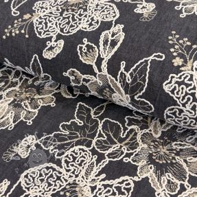 Baumwollstoff JEANS EMBROIDERY Bouquet black