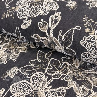 Baumwollstoff JEANS EMBROIDERY Bouquet black
