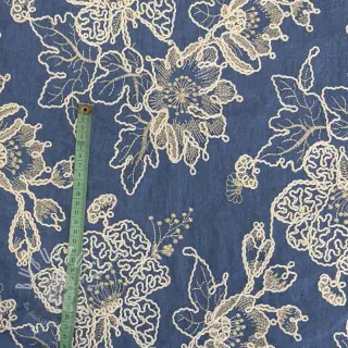 Baumwollstoff JEANS EMBROIDERY Bouquet blue