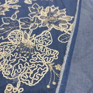 Baumwollstoff JEANS EMBROIDERY Bouquet blue