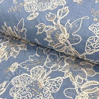 Baumwollstoff JEANS EMBROIDERY Bouquet light blue
