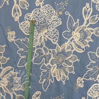Baumwollstoff JEANS EMBROIDERY Bouquet light blue