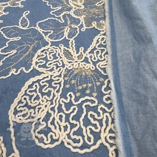 Baumwollstoff JEANS EMBROIDERY Bouquet light blue