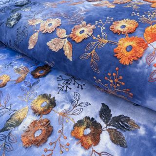 Baumwollstoff TIE DYE EMBROIDERY Poppy design D