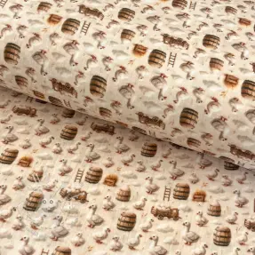 Double gauze/musselin Little farm animals design C digital print