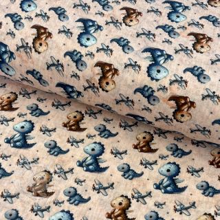 Double gauze/musselin Baby dino design A digital print