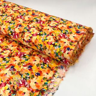 Viskosestoff RAYON POPLIN Oil painted flowers design A digital print