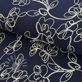 Double gauze/musselin EMBROIDERY Climbing flowers navy
