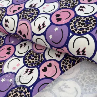 Sweatstoff Happy faces purple digital print