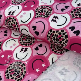 Sweatstoff Happy faces pink digital print