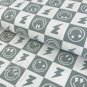 Jersey Happy faces square sage digital print
