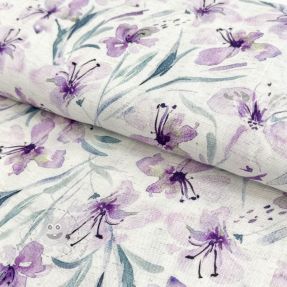 Viskosestoff leinen Natural Lin Laurel purple digital print
