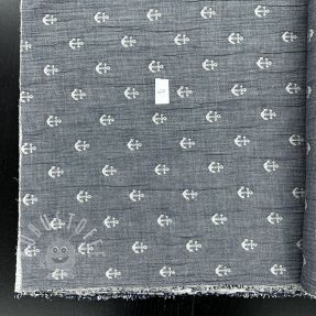 Double gauze/musselin JACQUARD Anchor 2-side faded gray navy 2.Klasse