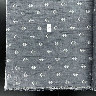 Double gauze/musselin JACQUARD Anchor 2-side faded gray navy