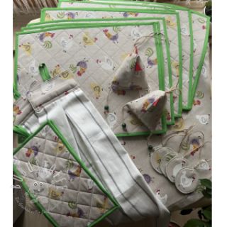 Dekostoff Linenlook Rooster And Chick