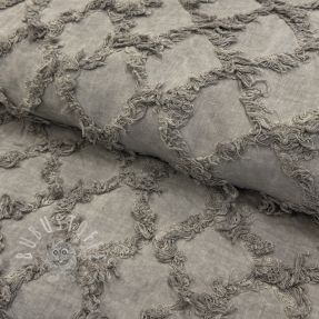 Baumwollstoff mit Leinen Vintage Fringe Diamonds grey