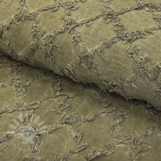 Baumwollstoff mit Leinen Vintage Fringe Diamonds army