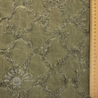 Baumwollstoff mit Leinen Vintage Fringe Diamonds army
