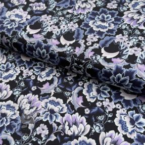 Baumwollstoff SATIN Dark flowers black digital print