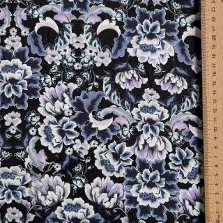 Baumwollstoff SATIN Dark flowers black digital print