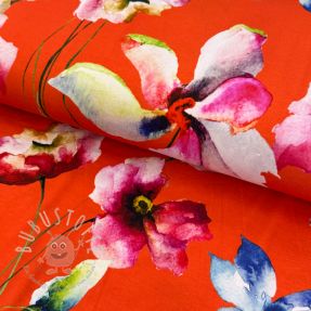Jersey VISCOSE LYCRA HEAVY Mixed flowers peach digital print