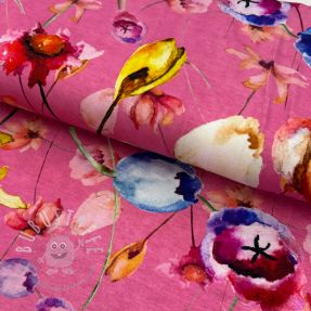 Jersey VISCOSE LYCRA HEAVY Mixed flowers pink digital print