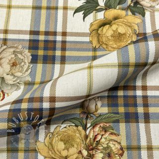Dekostoff premium Linenlook Classic Peony Check digital print