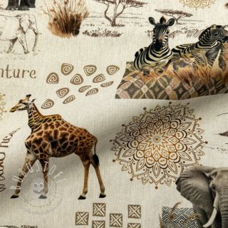 Dekostoff premium Linenlook Wildlife Safari Trip digital print