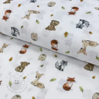 Double gauze/musselin Forest animals white digital print