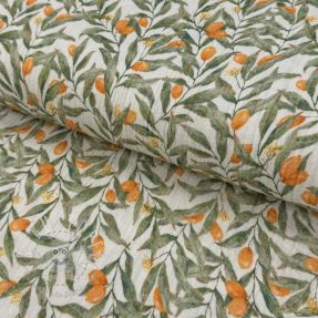 Double gauze/musselin Leaves off white digital print