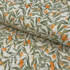 Double gauze/musselin Leaves off white digital print