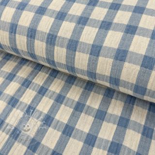 Double gauze/musselin LINEN YARN DYED Checks light blue natural