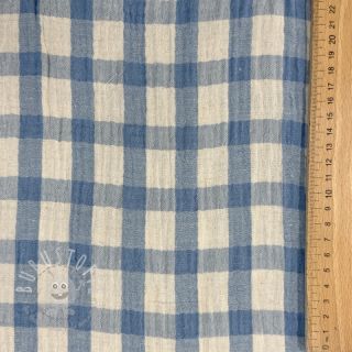 Double gauze/musselin LINEN YARN DYED Checks light blue natural