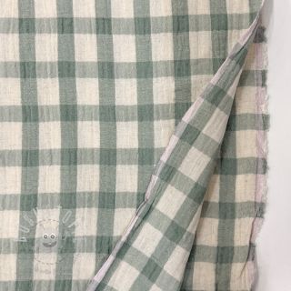Double gauze/musselin LINEN YARN DYED Checks sage natural