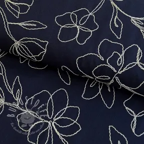 Viskosestoff leinen EMBROIDERY Flower Danielle navy