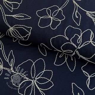 Viskosestoff leinen EMBROIDERY Flower Danielle navy