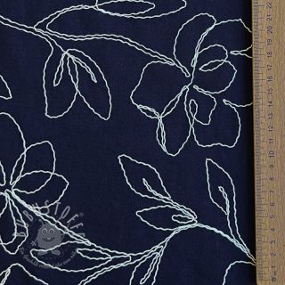 Viskosestoff leinen EMBROIDERY Flower Danielle navy