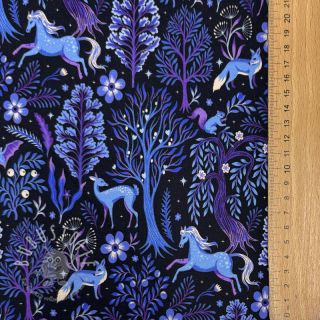 Sweatstoff Forest animals navy digital print