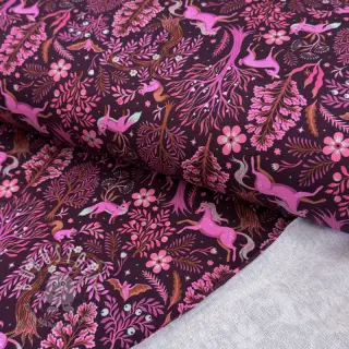 Sweatstoff Forest animals bordeaux digital print