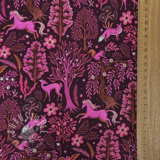 Sweatstoff Forest animals bordeaux digital print