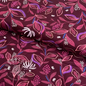Baumwollstoff Leaves bordeaux digital print