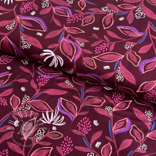 Baumwollstoff Leaves bordeaux digital print