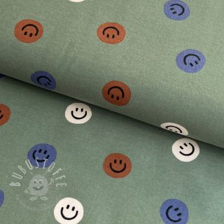 Baumwollstoff FLANNEL Happy faces army green