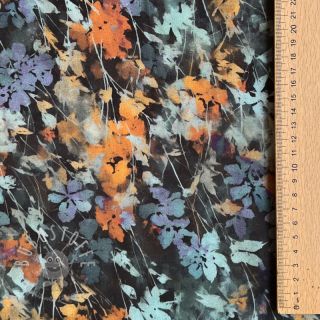 Viskosestoff SATIN Flowie Kin black digital print