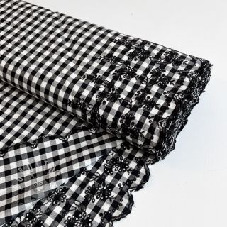 Baumwollstoff Checks black white 1-side border