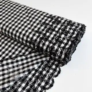 Baumwollstoff Checks black white 1-side border
