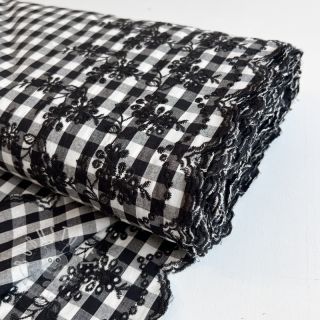 Baumwollstoff Checks black white 1-side border