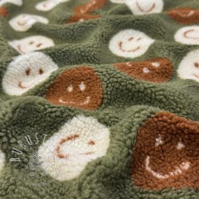 Mantelstoff TEDDY JACQUARD Happy faces green