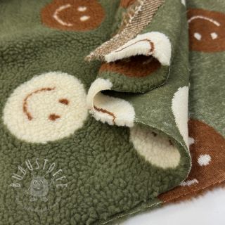 Mantelstoff TEDDY JACQUARD Happy faces green