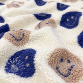 Mantelstoff TEDDY JACQUARD Happy faces ecru